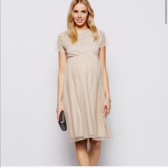 ASOS Shirt Sleeve Tulle Beaded Maternity Dress 10 - Picture 1 of 9